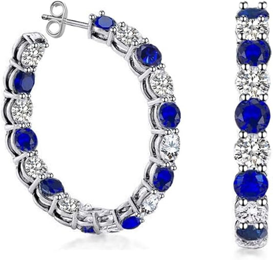 Dainty Blue Sapphire Hoop Earrings – Round Cut Stones - BerylcraftsDainty Blue Sapphire Hoop Earrings – Round Cut StonesWomen's