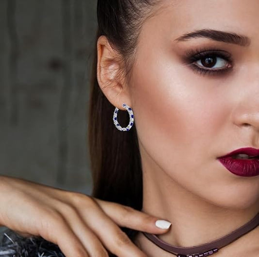 Dainty Blue Sapphire Hoop Earrings – Round Cut Stones - BerylcraftsDainty Blue Sapphire Hoop Earrings – Round Cut StonesWomen's