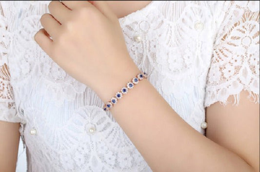 Dazzling Blue Sapphire Tennis Bracelet – Premium Round Cut Gemstones - BerylcraftsDazzling Blue Sapphire Tennis Bracelet – Premium Round Cut GemstonesWomen's