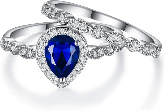 Deep Blue Promise – Pear Sapphire Engagement & Wedding Rings - BerylcraftsDeep Blue Promise – Pear Sapphire Engagement & Wedding RingsWomen's Ring