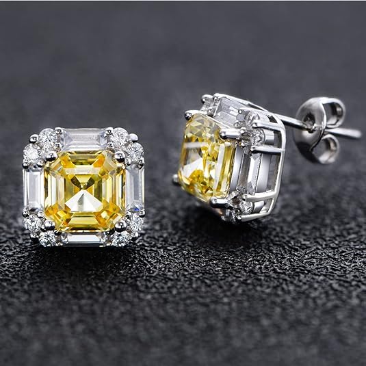 Elegant Asscher Cut Yellow Citrine Stud Earrings – Timeless & Radiant - BerylcraftsElegant Asscher Cut Yellow Citrine Stud Earrings – Timeless & RadiantWomen's