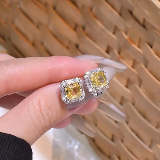 Elegant Asscher Cut Yellow Citrine Stud Earrings – Timeless & Radiant - BerylcraftsElegant Asscher Cut Yellow Citrine Stud Earrings – Timeless & RadiantWomen's