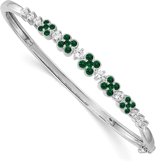 Elegant Floral Design Bangle with Round Cut Green Emeralds - BerylcraftsElegant Floral Design Bangle with Round Cut Green EmeraldsBracelets