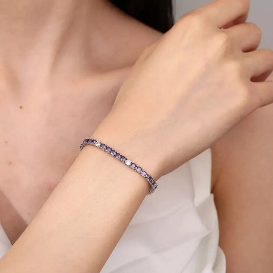 Elegant Round Cut Amethyst Tennis Bracelet – Royal Purple Beauty - BerylcraftsElegant Round Cut Amethyst Tennis Bracelet – Royal Purple BeautyWomen's