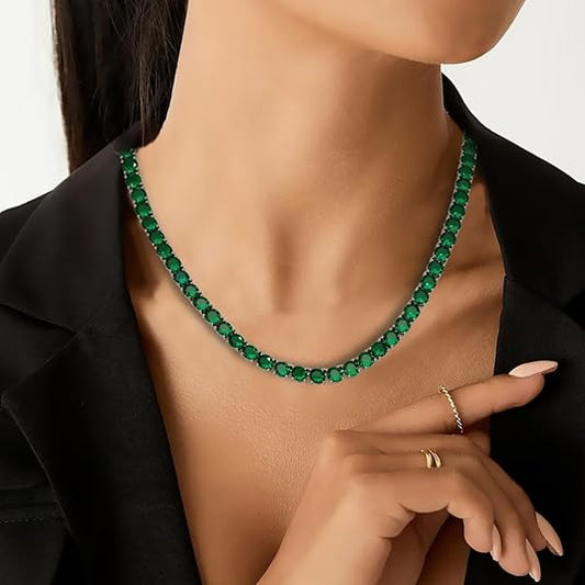 Elegant Round Cut Emerald Tennis Necklace – Timeless Luxury - BerylcraftsElegant Round Cut Emerald Tennis Necklace – Timeless LuxuryNecklace
