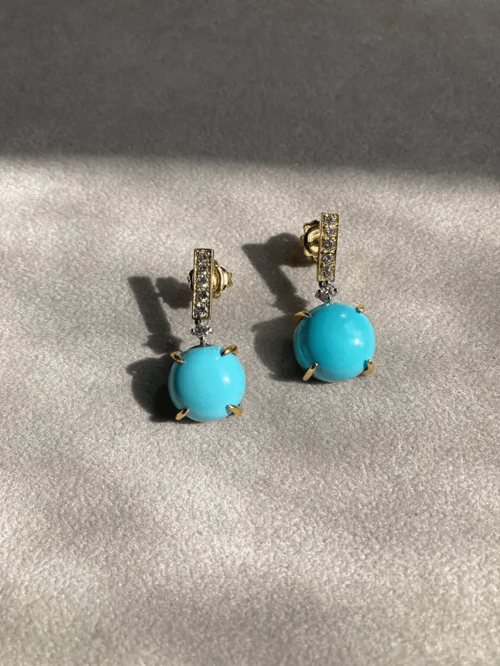 Elegant Turquoise Drop Earrings with Round Cut Gemstones - BerylcraftsElegant Turquoise Drop Earrings with Round Cut GemstonesWomen's