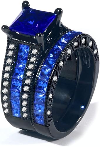 Elegant Women's Bridal Ring Set with Princess Cut Blue Sapphire - BerylcraftsElegant Women's Bridal Ring Set with Princess Cut Blue SapphireWomen's Ring