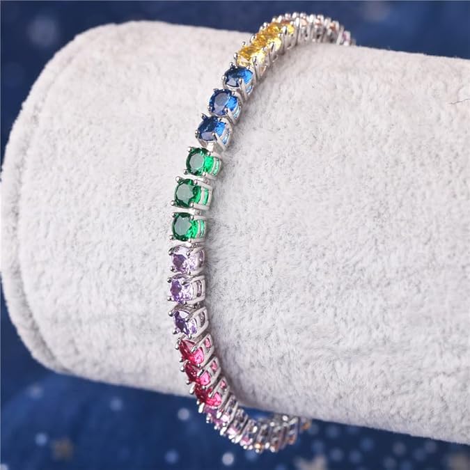 Luxury Multi Sapphire Tennis Bracelet for Women – Rainbow Stones - BerylcraftsLuxury Multi Sapphire Tennis Bracelet for Women – Rainbow StonesBracelets