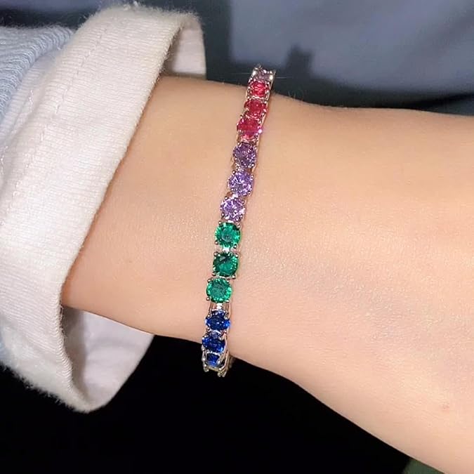 Luxury Multi Sapphire Tennis Bracelet for Women – Rainbow Stones - BerylcraftsLuxury Multi Sapphire Tennis Bracelet for Women – Rainbow StonesBracelets