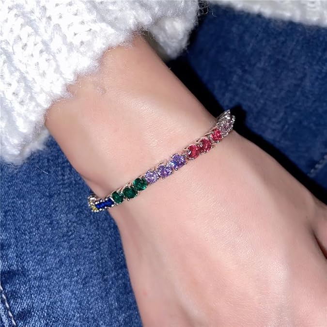 Luxury Multi Sapphire Tennis Bracelet for Women – Rainbow Stones - BerylcraftsLuxury Multi Sapphire Tennis Bracelet for Women – Rainbow StonesBracelets