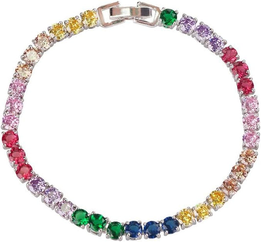 Luxury Multi Sapphire Tennis Bracelet for Women – Rainbow Stones - BerylcraftsLuxury Multi Sapphire Tennis Bracelet for Women – Rainbow StonesBracelets