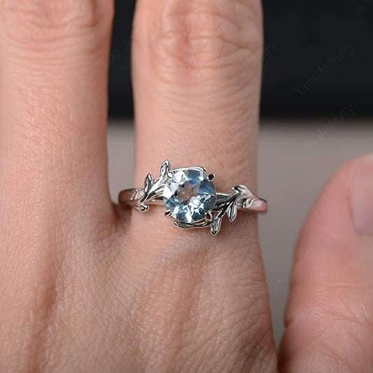 Ocean Bloom: Aquamarine Leaf Engagement Ring - BerylcraftsOcean Bloom: Aquamarine Leaf Engagement RingWomen's Ring