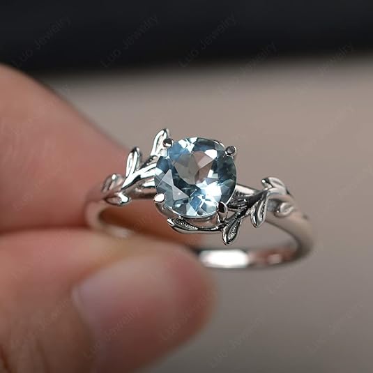 Ocean Bloom: Aquamarine Leaf Engagement Ring - BerylcraftsOcean Bloom: Aquamarine Leaf Engagement RingWomen's Ring