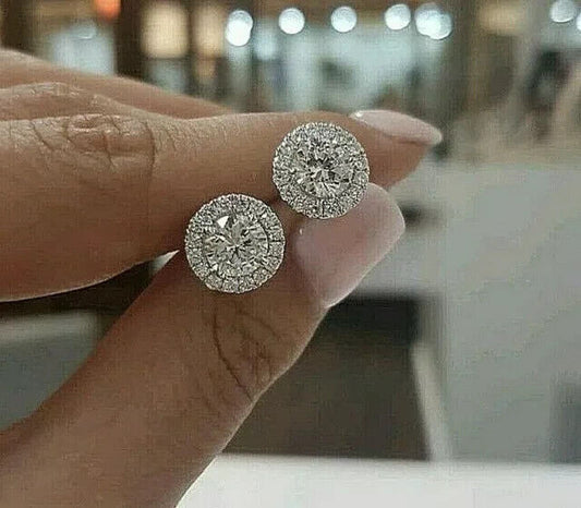 Diamond 925 Sterling Silver Halo Earrings