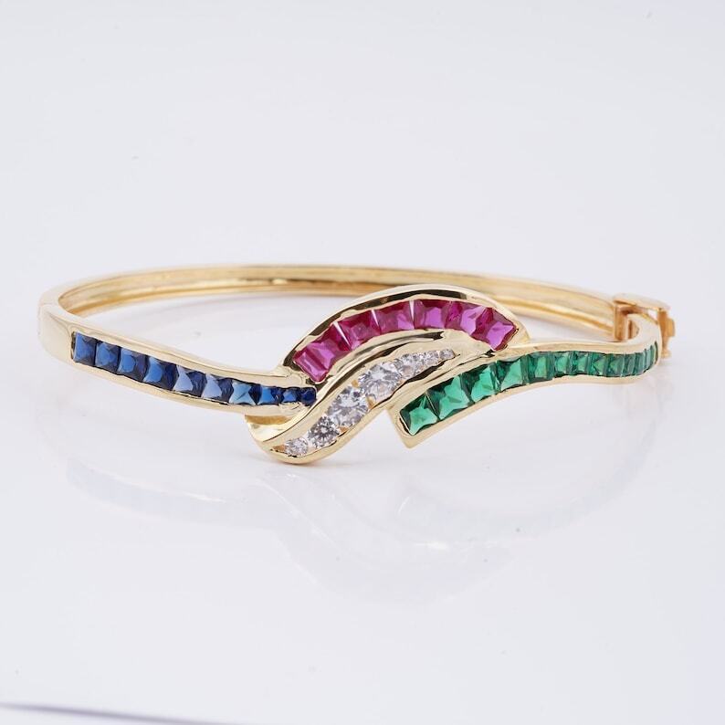 Sophisticated Princess Cut Multi Sapphire Bangle – Colorful Luxury - BerylcraftsSophisticated Princess Cut Multi Sapphire Bangle – Colorful LuxuryBracelets