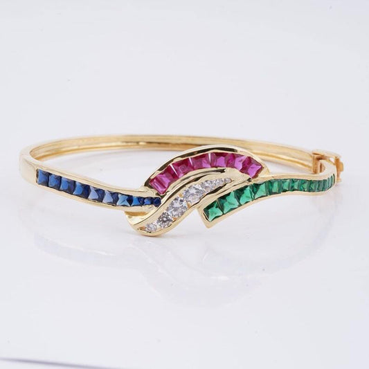 Sophisticated Princess Cut Multi Sapphire Bangle – Colorful Luxury - BerylcraftsSophisticated Princess Cut Multi Sapphire Bangle – Colorful LuxuryBracelets