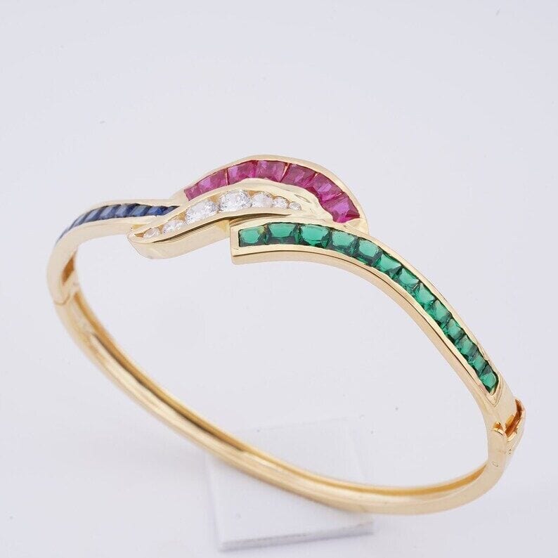 Sophisticated Princess Cut Multi Sapphire Bangle – Colorful Luxury - BerylcraftsSophisticated Princess Cut Multi Sapphire Bangle – Colorful LuxuryBracelets
