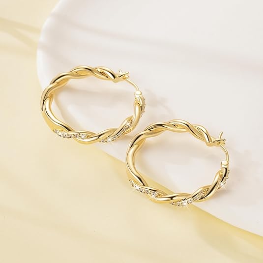 Sparkling Criss Cross Diamond Hoop Earrings – Classic & Contemporary - BerylcraftsSparkling Criss Cross Diamond Hoop Earrings – Classic & ContemporaryWomen's