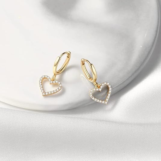 Sparkling Heart - Shaped Drop Earrings with Round Cut Diamonds - BerylcraftsSparkling Heart - Shaped Drop Earrings with Round Cut DiamondsWomen's