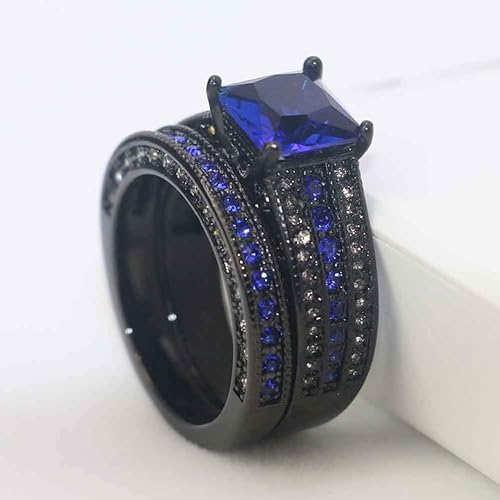 Stunning Blue Sapphire and Diamond Wedding Set in Princess Cut for Her - BerylcraftsStunning Blue Sapphire and Diamond Wedding Set in Princess Cut for HerWomen's Ring
