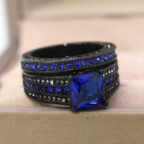 Stunning Blue Sapphire and Diamond Wedding Set in Princess Cut for Her - BerylcraftsStunning Blue Sapphire and Diamond Wedding Set in Princess Cut for HerWomen's Ring