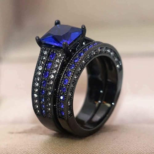 Stunning Blue Sapphire and Diamond Wedding Set in Princess Cut for Her - BerylcraftsStunning Blue Sapphire and Diamond Wedding Set in Princess Cut for HerWomen's Ring