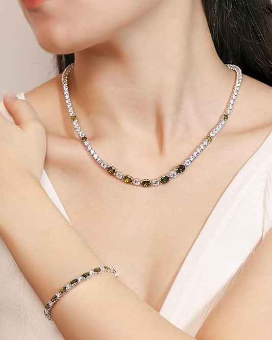 Vibrant Green Peridot Tennis Necklace – Oval Cut Elegance - BerylcraftsVibrant Green Peridot Tennis Necklace – Oval Cut EleganceNecklace