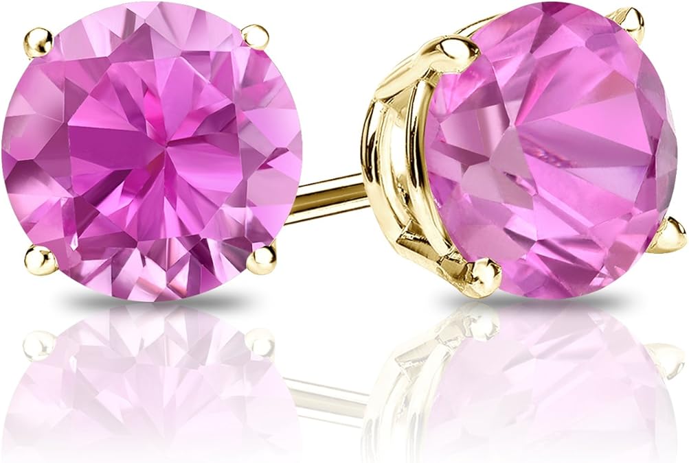 Women’s Pink Sapphire Stud Earrings – Round Cut with 4 - Prong Setting - BerylcraftsWomen’s Pink Sapphire Stud Earrings – Round Cut with 4 - Prong SettingWomen's