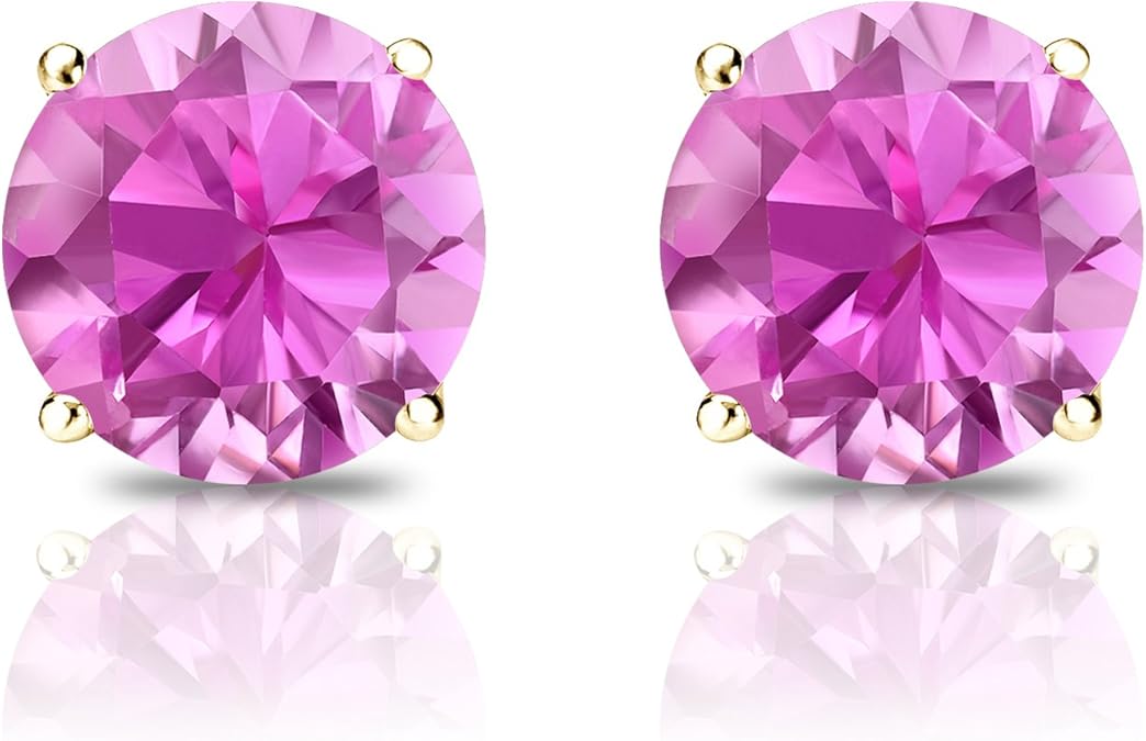 Women’s Pink Sapphire Stud Earrings – Round Cut with 4 - Prong Setting - BerylcraftsWomen’s Pink Sapphire Stud Earrings – Round Cut with 4 - Prong SettingWomen's