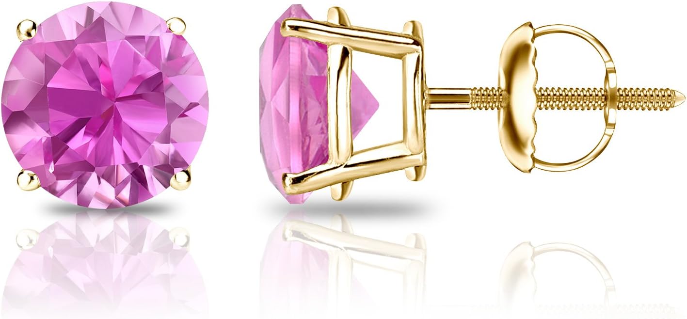 Women’s Pink Sapphire Stud Earrings – Round Cut with 4 - Prong Setting - BerylcraftsWomen’s Pink Sapphire Stud Earrings – Round Cut with 4 - Prong SettingWomen's