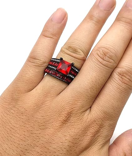 Women’s Princess Cut Red Garnet Wedding Set – Elegant & Romantic - BerylcraftsWomen’s Princess Cut Red Garnet Wedding Set – Elegant & RomanticWomen's Ring