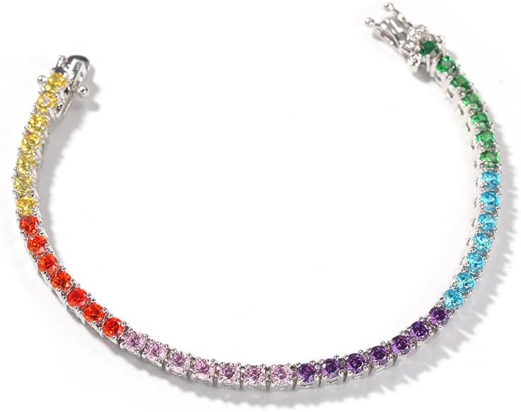 Women's Rainbow Sapphire Tennis Bracelet – Round Cut Stones in Classic Tennis Style - BerylcraftsWomen's Rainbow Sapphire Tennis Bracelet – Round Cut Stones in Classic Tennis StyleBracelets