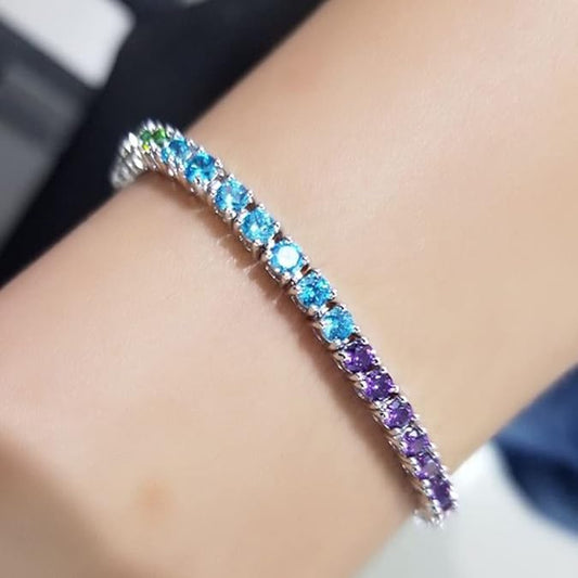 Women's Rainbow Sapphire Tennis Bracelet – Round Cut Stones in Classic Tennis Style - BerylcraftsWomen's Rainbow Sapphire Tennis Bracelet – Round Cut Stones in Classic Tennis StyleBracelets
