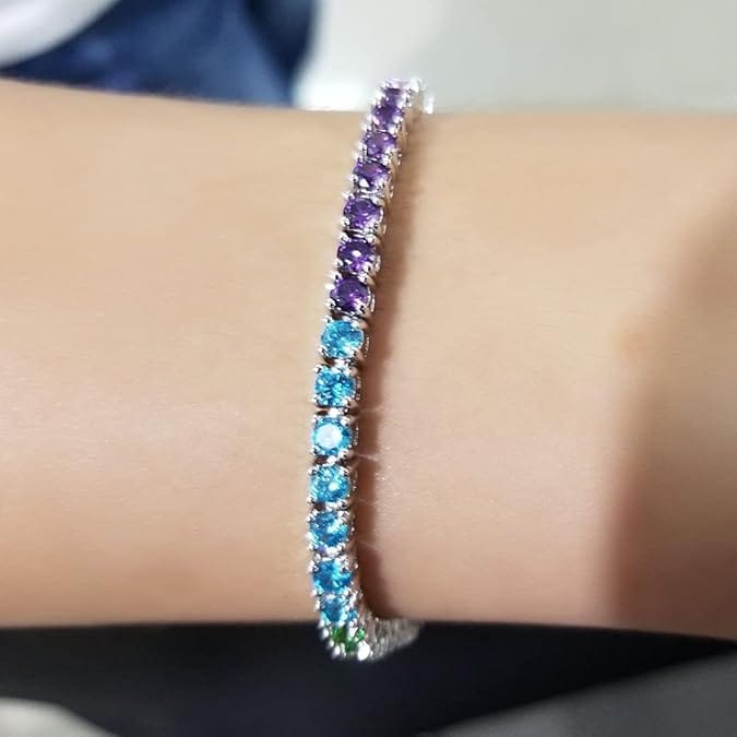 Women's Rainbow Sapphire Tennis Bracelet – Round Cut Stones in Classic Tennis Style - BerylcraftsWomen's Rainbow Sapphire Tennis Bracelet – Round Cut Stones in Classic Tennis StyleBracelets