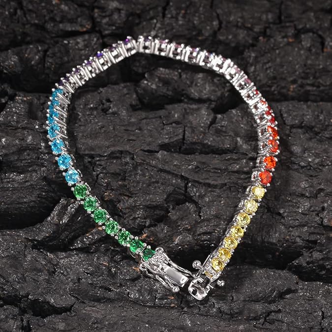 Women's Rainbow Sapphire Tennis Bracelet – Round Cut Stones in Classic Tennis Style - BerylcraftsWomen's Rainbow Sapphire Tennis Bracelet – Round Cut Stones in Classic Tennis StyleBracelets