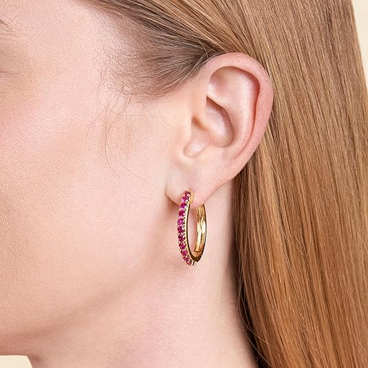 Women's Round Cut Red Ruby Hoop Earrings – Classic & Timeless - BerylcraftsWomen's Round Cut Red Ruby Hoop Earrings – Classic & TimelessWomen's