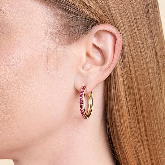 Women's Round Cut Red Ruby Hoop Earrings – Classic & Timeless - BerylcraftsWomen's Round Cut Red Ruby Hoop Earrings – Classic & TimelessWomen's