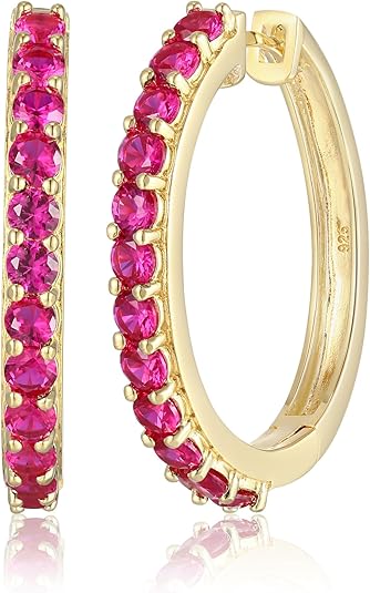 Women's Round Cut Red Ruby Hoop Earrings – Classic & Timeless - BerylcraftsWomen's Round Cut Red Ruby Hoop Earrings – Classic & TimelessWomen's