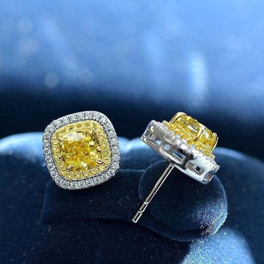 Yellow Citrine Cushion Cut Stud Earrings – Perfect Gift for Women - BerylcraftsYellow Citrine Cushion Cut Stud Earrings – Perfect Gift for WomenWomen's